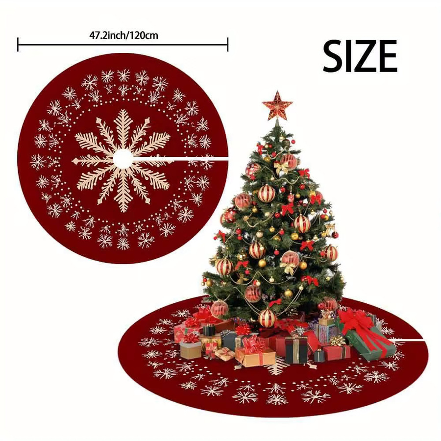 VIKAMA Weihnachtsbaum Basisabdeckung mit rotem Schneeflocken-Design, rund, Textil - Bild 2
