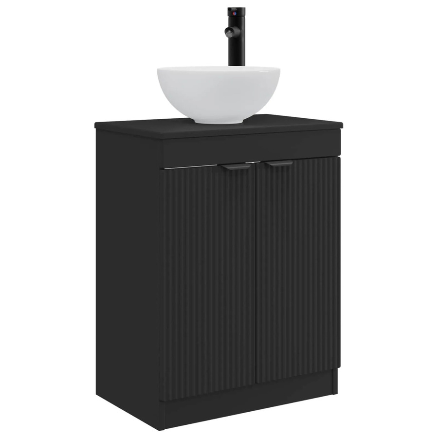vidaXL Badezimmerschrank mit Waschbecken in Schwarz, freistehend mit Regalfächern und Schranktüren, B/T/H: 54 x 35 x 83 cm - Bild 2