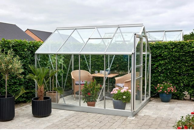 Halls Gewächshaus Popular aus Aluminium mit 5 m² Fläche und 3 mm Sicherheitsglas in Silberfarben - Bild 1