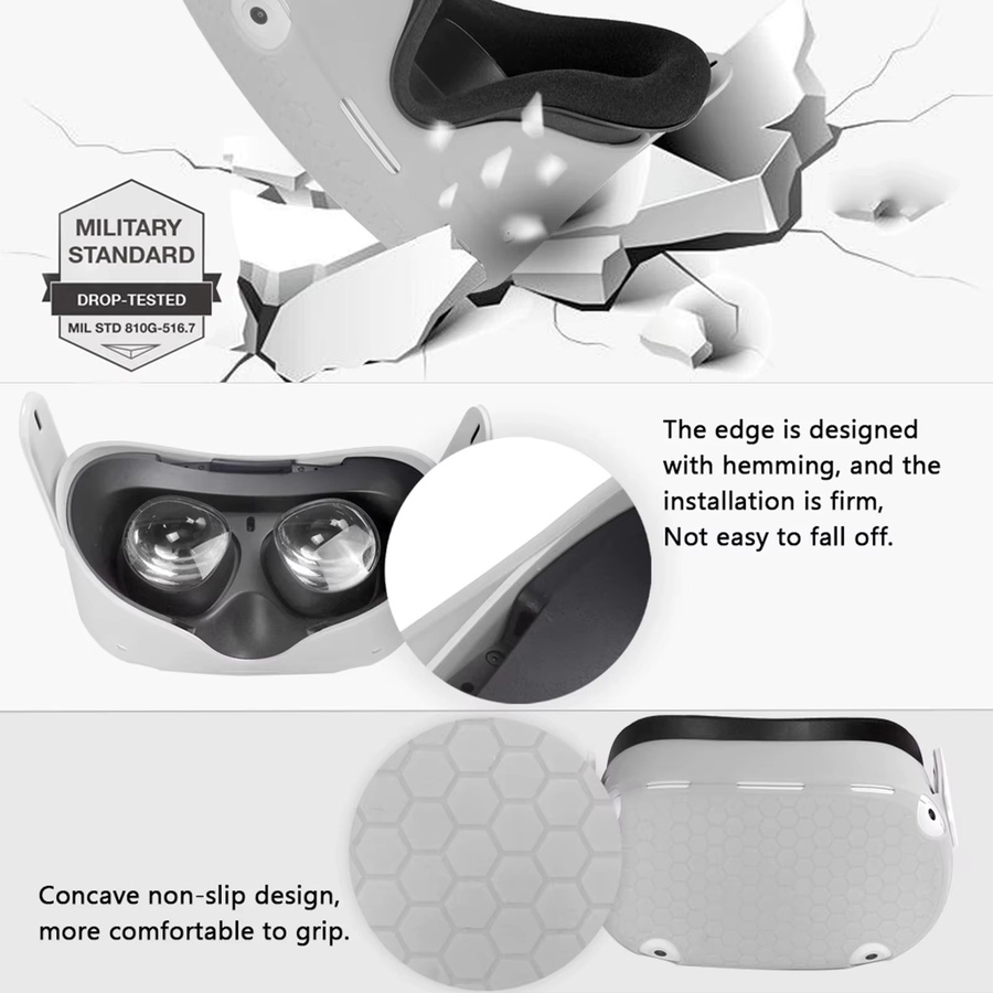 AyeBeau Silikon Schutzhülle für Oculus Quest 2 in Rot mit 3D Virtual Reality VR Zubehör Set - Bild 1
