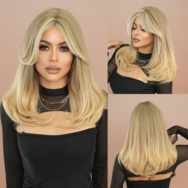 Namm Perücke, blonde Wellen, Mid Split, synthetisch, Damen - Bild 1