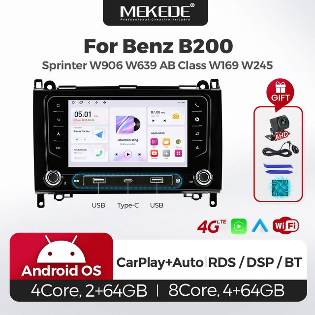 MEKEDE 7 Zoll 2Din Android Autoradio für Mercedes Benz B-Klasse W169 W245 Viano Vito W639 Sprinter W906 mit Wireless CarPlay, Android Auto, GPS, Bluetooth, USB und 4G LTE in Schwarz - Bild 1