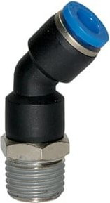 Riegler Steckverschraubung 45 Grad Blaue Serie, drehbar, R 1/4 außen, Durchmesser 10 mm, Messing, Blau - Bild 1