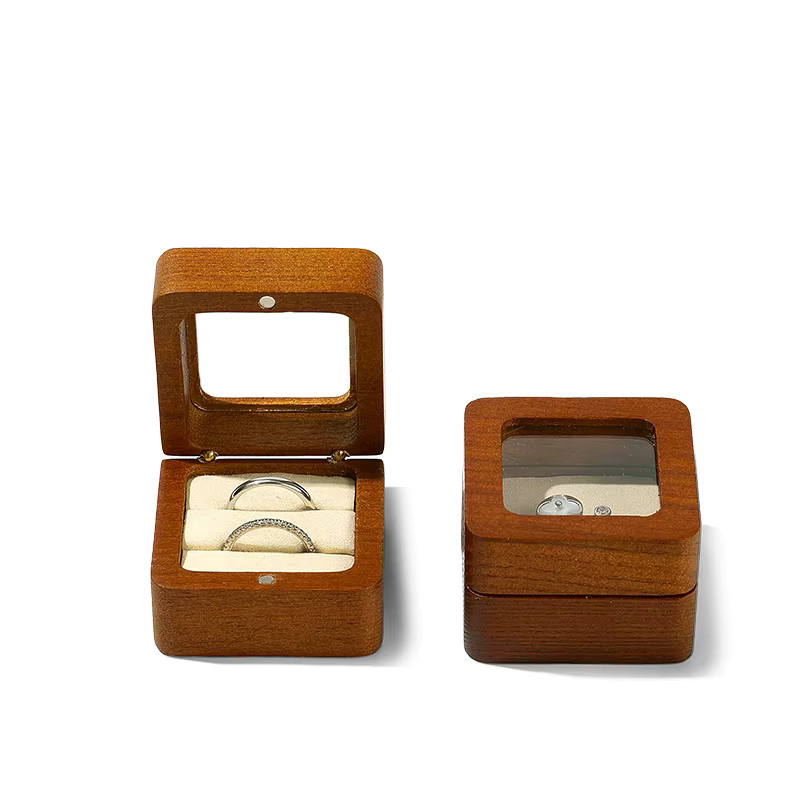 Oirlv Holz-Verlobungsring-Box mit doppelten Fächern in Braun und Grau für Schmuck, Jubiläen und Geschenke - Bild 2