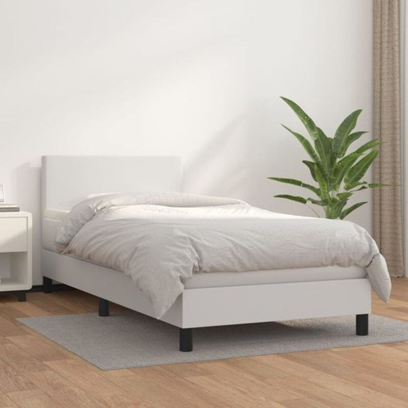 vidaxl Boxspringbett mit Matratze in Weiß aus Kunstleder, B/B: 80 x 200 cm - Bild 1