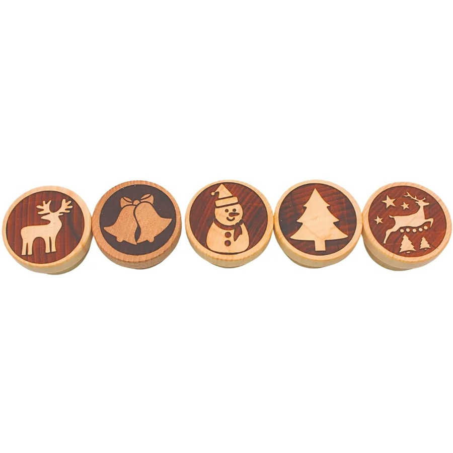 Dekohelden24 5er Set Teigstempel aus Holz mit Weihnachtsmotiven, Farbe: Braun, Maße eines Stempels L/B/H: 5 x 5 x 3 cm - Bild 2