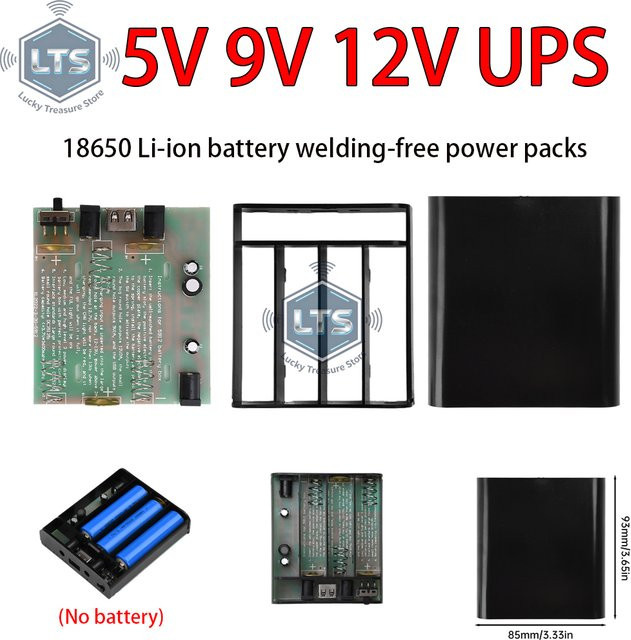 Unterbrechungsfreie Stromversorgung UPS Lithium-Akku-Kit mit 3 Stück 18650 Akkus in Schwarz für Router und optische Geräte, 5V 9V 12V, ohne Löten - Bild 1