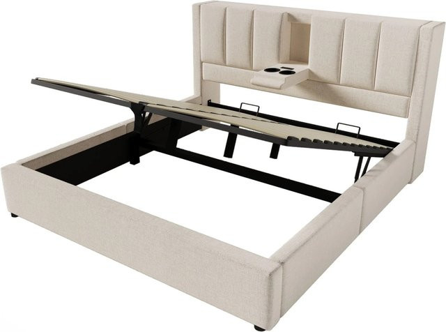 okwish Polsterbett für das Kinderzimmer in Beige mit USB-Ladeport und Ablagefach B/T/H: 140 x 200 x 115 cm - Bild 1