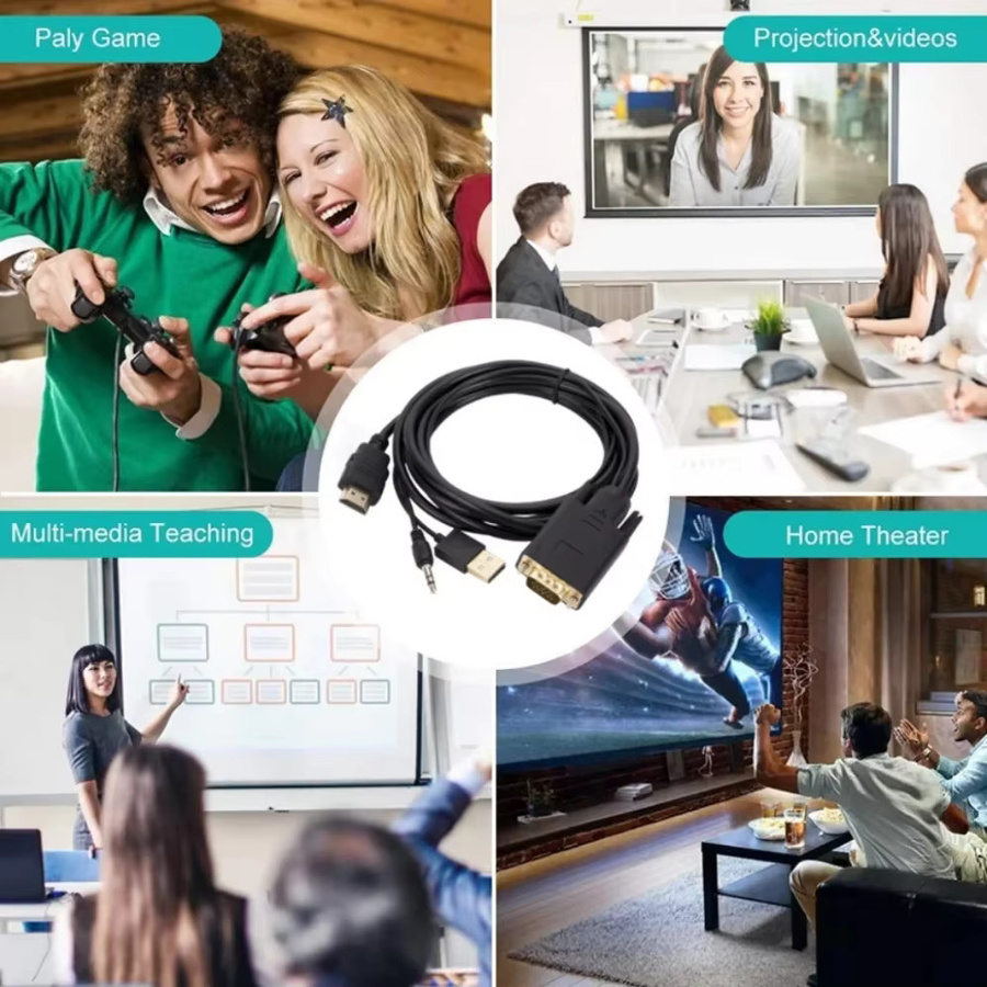 GRWIBEOU VGA zu HDMI Konverter Kabel mit 3,5mm Audio und USB Netzteil, 1080P Full HD, Schwarz, Länge: 1,8 m - Bild 4