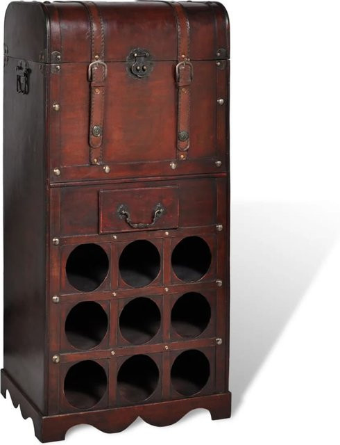 vidaXL Holz-Flaschenregal in Braun mit Aufbewahrungstruhe für 9 Flaschen - Bild 3
