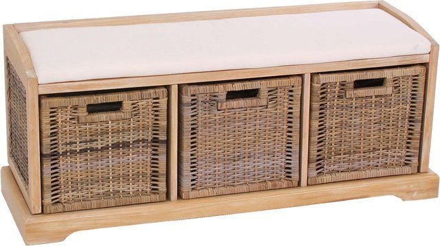 Sitzbank Adana Aufbewahrungsbox von MCW mit 3 Körben aus Kubu-Rattan-Geflecht in Beige, B/T/H: 112 x 46 x 37 cm - Bild 1