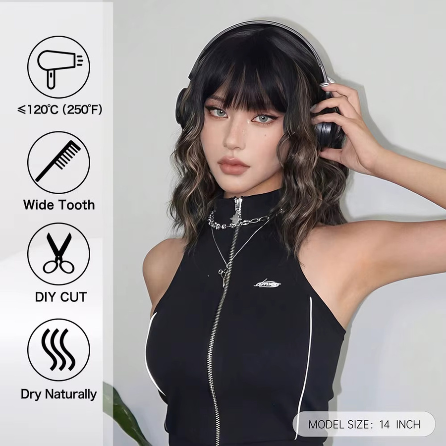 EASIHAIR Bob Perücke, synthetisch, gewellt, kurz, mit Pony, Damen - Bild 3