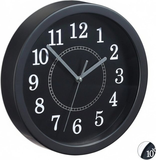 Relaxdays Wanduhr rund aus Kunststoff und Metall in Schwarz mit Sekundenzeiger und Quarzwerk, Durchmesser: 20 cm - Bild 1