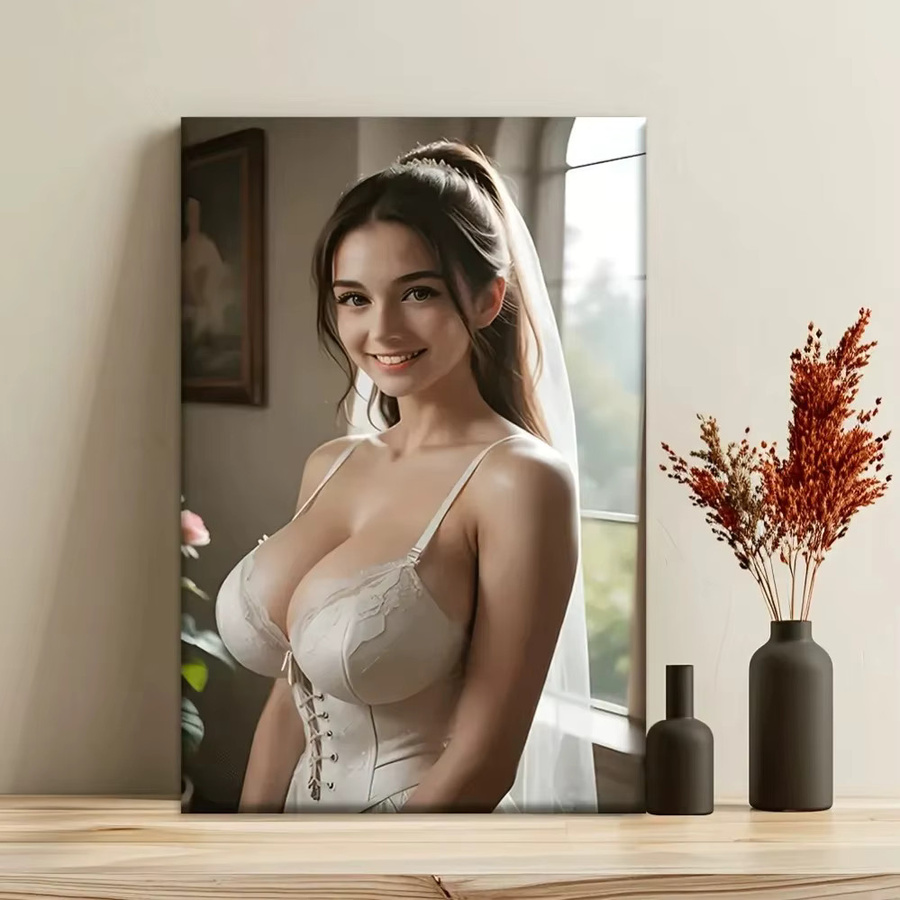 HELLOYOUNG Vintage Metall-Wandkunst Hochzeitskleid-Druck in Weiß mit grafischem Design und Typografie - Bild 3
