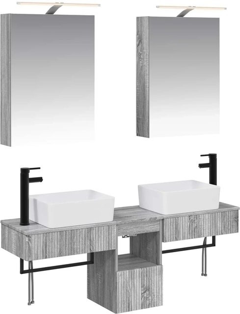 vidaXL Badezimmerschrank-Set 5-teilig in Grau Sonoma mit Waschtischunterschrank und Spiegelschrank inklusive LED-Beleuchtung, B/T/H: 50 x 14,5 x 70 cm - Bild 1