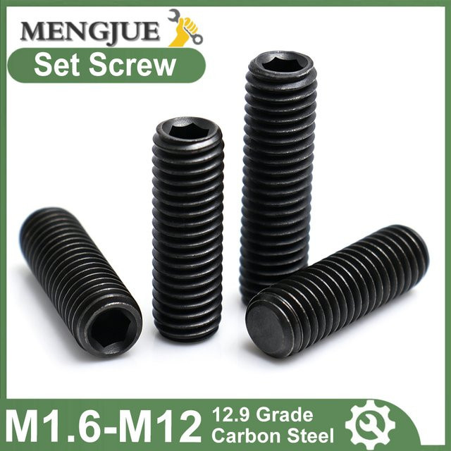 MENGJUE Kopflose Sechskant-Gewindestifte aus Stahl, 12.9 Grade Stellschrauben in Blau und Schwarz, M1.6 bis M12 - Bild 1