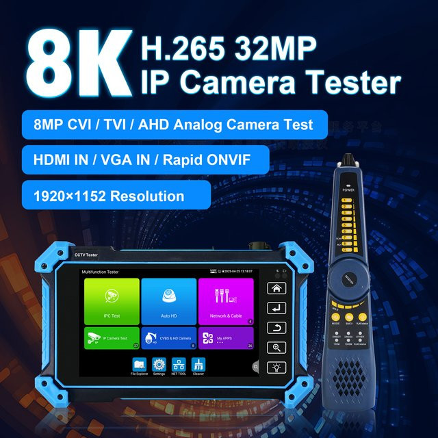 WANGLU IPC-5100C Plus 5,4 Zoll IP-Kamera-Tester mit 8K H.265 Unterstützung, 8MP, HDMI, VGA, Kabelverfolgung und PoE-Stromversorgung - Bild 1