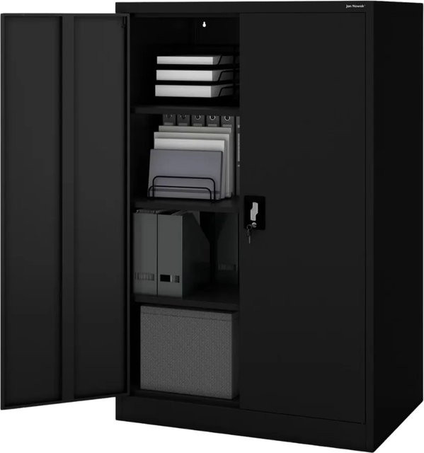 JAN NOWAK Aktenschrank KEVIN Metallschrank mit 4 Ebenen und Schloss, Schwarz, B/T/H: 90 x 60 x 140 cm - Bild 1