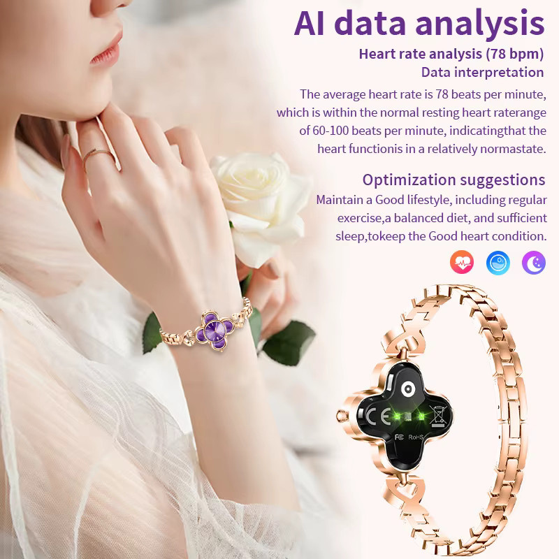 LIGE Smartwatch für Damen mit Herzfrequenzmessung, Schlaf-Monitor und Wecker, wasserdicht, Edelstahl, Rot/Gold - Bild 2