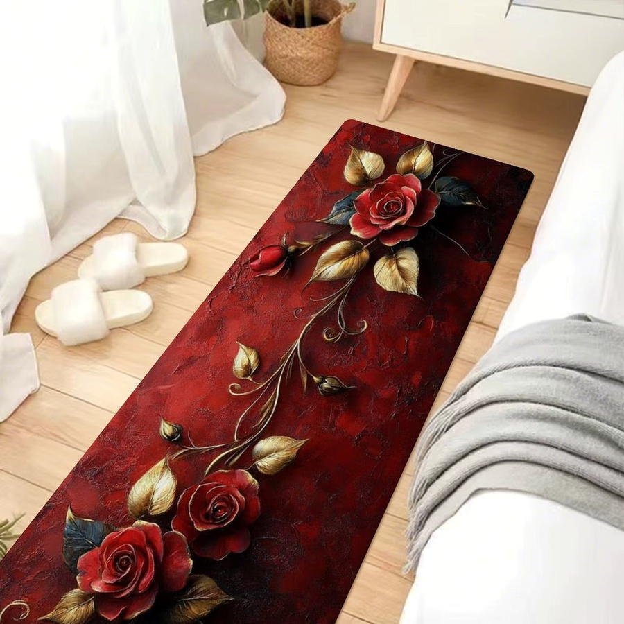 VIKAMA Premium Teppich mit floralem Design in Dunkelrot für Wohnzimmer, Küche, Badezimmer oder Schlafzimmer - Bild 6