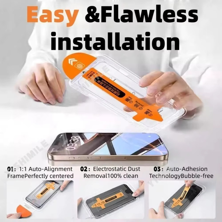 ZMZE 3er-Pack Vollbild-Displayschutzfolie aus Glas für iPhone 17 16 15 14 13 12 11 Pro Max Plus mit Ein-Klick-Installation, transparent - Bild 5