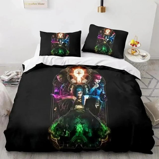 Bettwäsche-Set Lodestar Anime League of Legends Jinx in Schwarz aus Mikrofaser, B/H: 180 x 210 cm - Bild 1