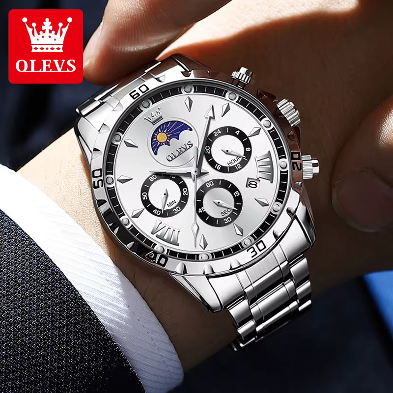 OLEVS Armbanduhr, Chronograph, Quarz, Edelstahl, Schwarz, Herren - Bild 2