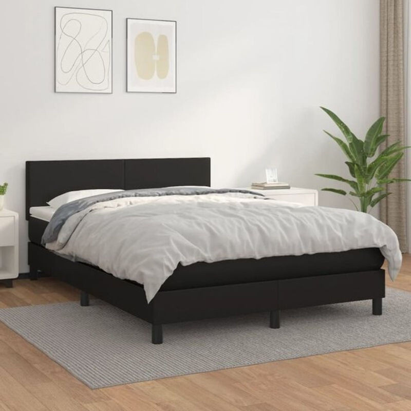 vidaxl Boxspringbett mit Matratze aus Kunstleder in Schwarz, B/T: 140 x 190 cm - Bild 1