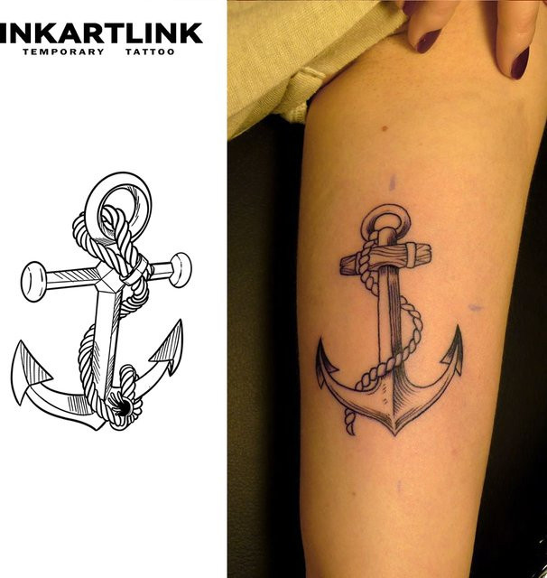 INKARTLINK Temporärer Tattoo-Aufkleber Anker, wasserfest, semi-permanent - Bild 1