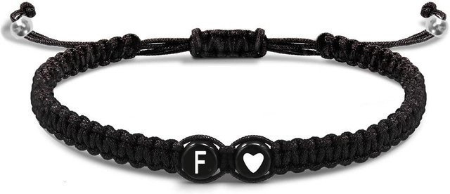Armband, Initial Herz, Geflochten, Kunststoff, Schwarz, Unisex - Bild 1