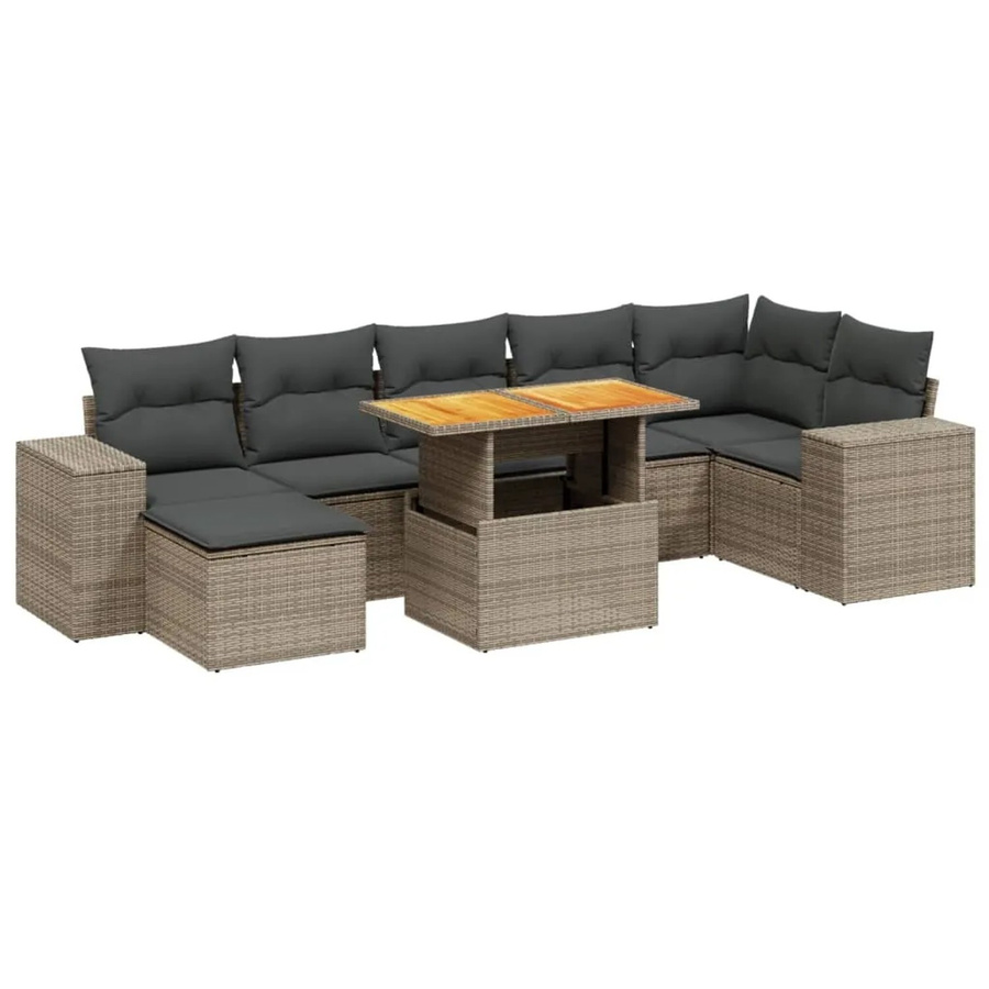 vidaXL 8-teilige Garten-Sofagarnitur aus Poly-Rattan und Akazienholz in Grau mit Kissen - Bild 2