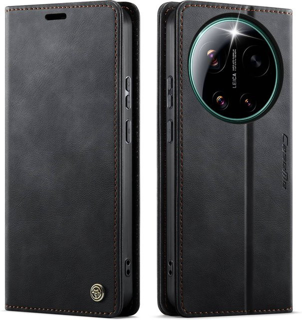 Xiaomi 17 Ultra Luxus Wallet Case aus Retro PU-Leder mit RFID-Schutz und Magnetverschluss in Schwarz - Bild 1
