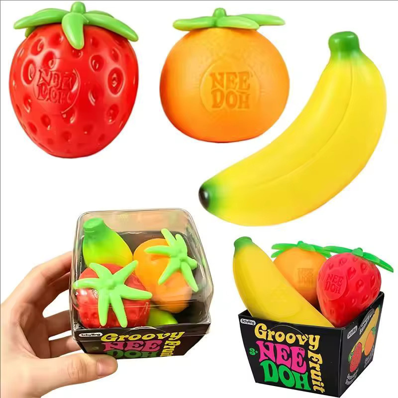NeeDoh Frucht-Squishy-Spielzeug, simulierte Erdbeere, Banane, Orange, TPR - Bild 4