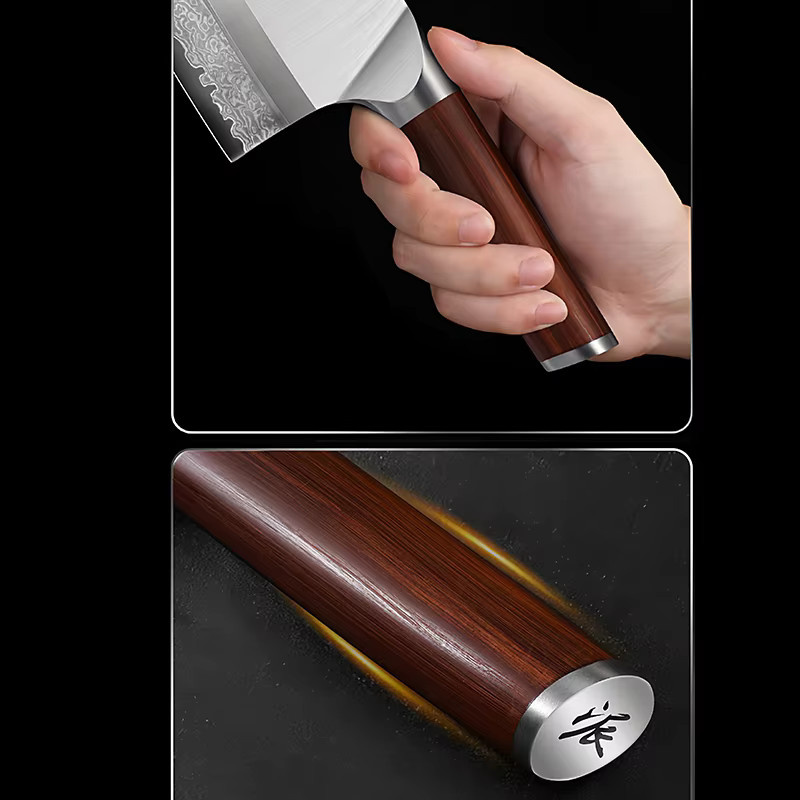 PLYS Damaskus Kochmesser mit braunem Holzgriff - Bild 4