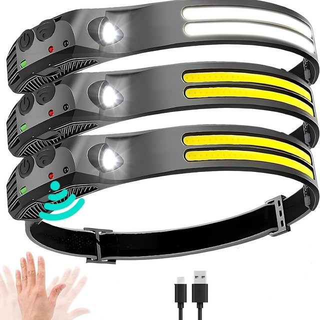 ESMARTER LED COB Stirnlampe mit Bewegungssensor und 6 Modi, wiederaufladbare Arbeitsbeleuchtung in Schwarz - Bild 1