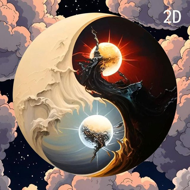 Potdemiel Runde Aluminium-Wandkunst mit Yin-Yang-Design, Mond, Sonne, Wolken und Sternen in Mehrfarbig, Durchmesser: 19,81 cm - Bild 1