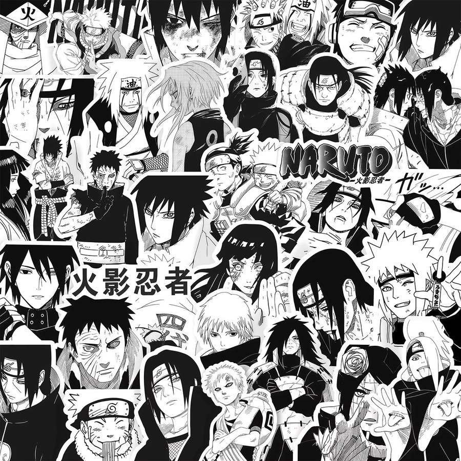 Bandai Naruto Anime Aufkleber Set in Schwarz und Weiß wasserfeste Cartoon Graffiti Sticker für Handy Skateboard und Koffer - Bild 3