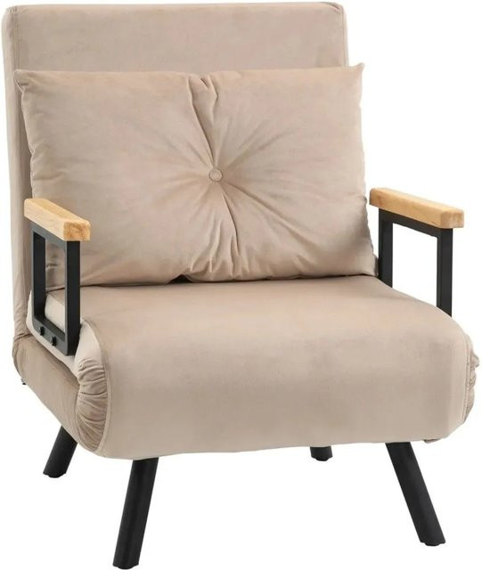 HOMCOM Schlafsofa mit Schlaffunktion in Beige aus Samt und Polyester mit Stahlrahmen und Armlehnen, B/T/H: 73 x 63 x 81 cm - Bild 1