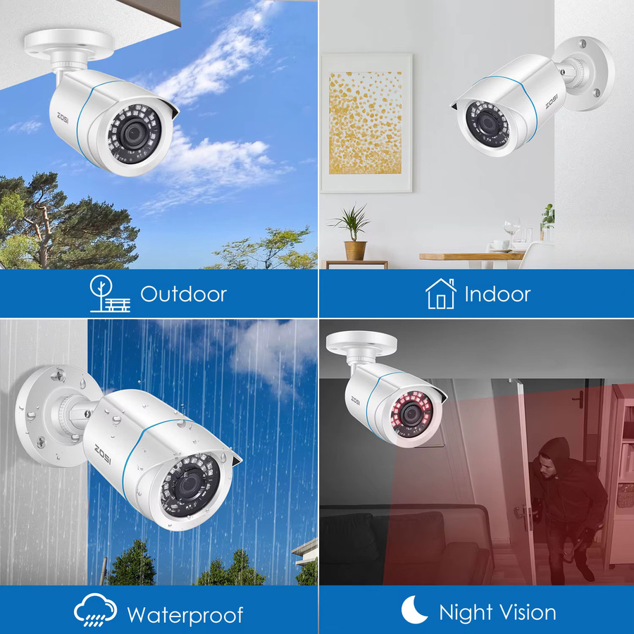ZOSI 2MP CCTV-Überwachungskamera in Weiß mit 1080P HD Auflösung und 4-in-1 AHD TVI CVI CVBS Technologie für dein DVR-System - Bild 4