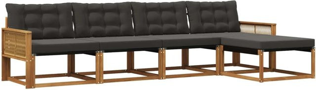 vidaXL Outdoor-Sofagarnitur L-Form aus Akazienholz mit 5 Kissen in Schwarz und Natur - Bild 1