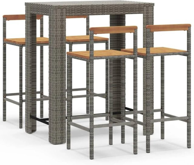 vidaXL 5-tlg Gartenbar-Set Modell 5 aus grauem Poly Rattan und Akazienmassivholz - Bild 1