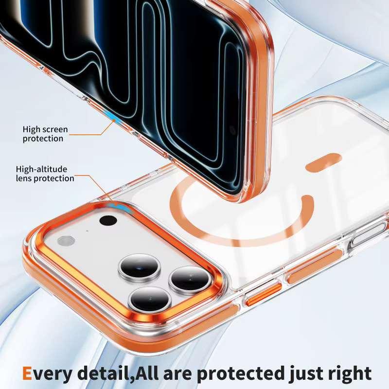 Magnetische MagSafe Wireless Charging Schutzhülle für Apple iPhone 13 14 15 16 17 Pro Max Plus mit Metall Foto Rahmen in Transparent oder Grün - Bild 4