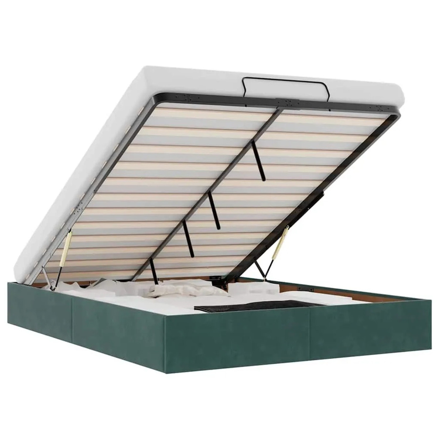 vidaXL Ottoman-Bett aus Samt in Dunkelgrün mit Lift-up-Funktion, B/T/H: 140 x 200 x 203 cm - Bild 2
