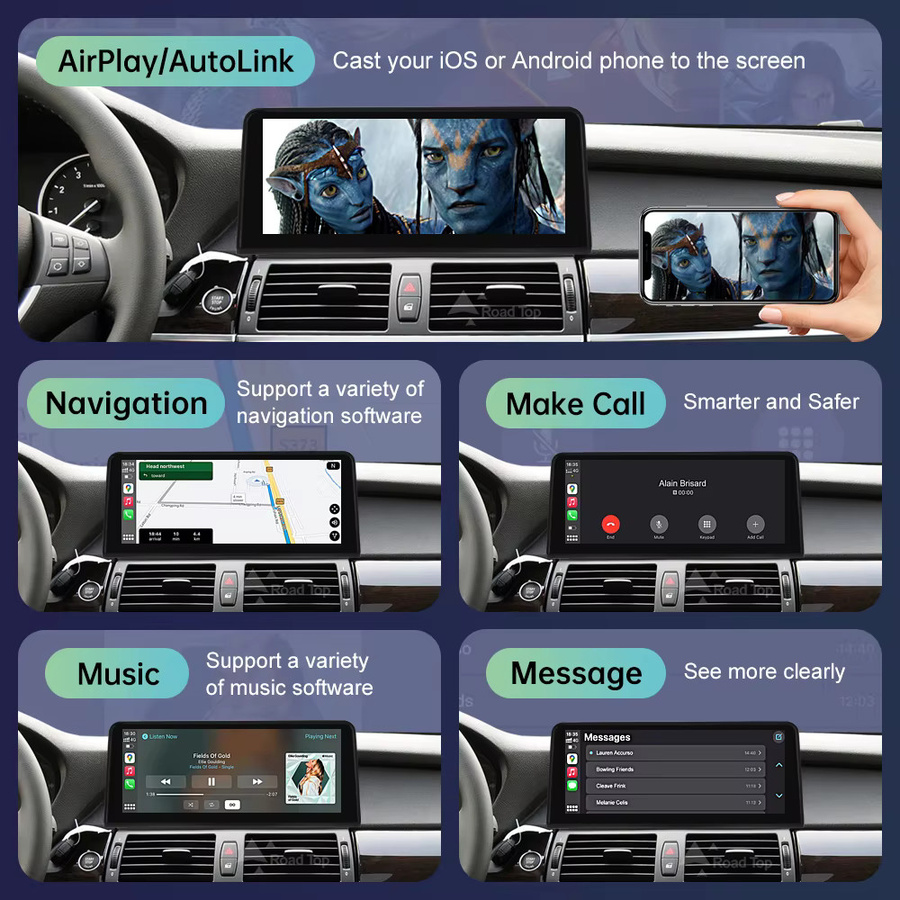 Road Top Drahtloser CarPlay Touchscreen Multimedia-Player für BMW X5 E70 und X6 E71 (2007-2013) mit Android Auto und Bluetooth in Schwarz - Bild 4