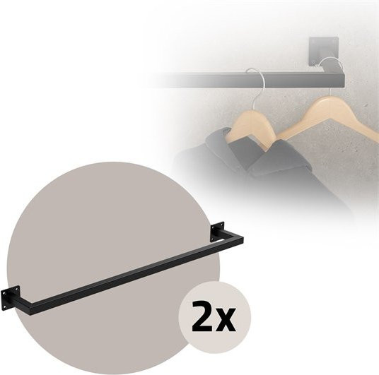 ML-Design 2er Set Kleiderstange Wandmontage aus Stahl in Schwarz Matt, B: 90 cm, H: 12 cm, T: 12 cm - Bild 1