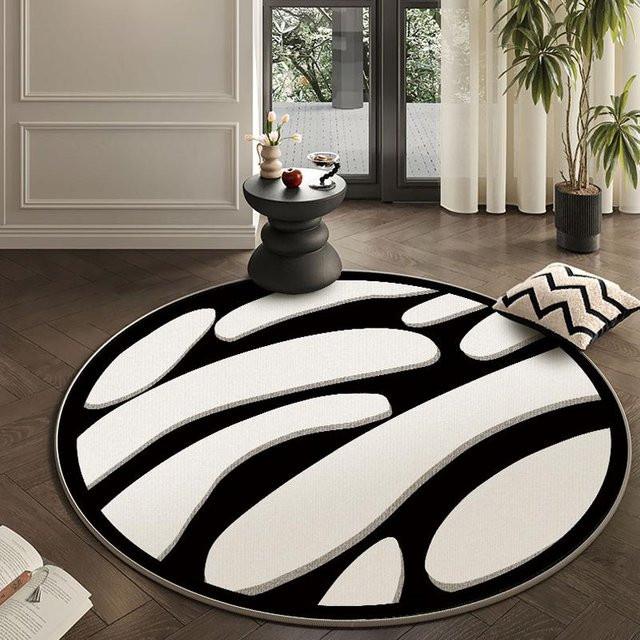 Runder flauschiger Plüschteppich von Wucifang Jewelry in Schwarz, weich und rutschfest für Wohnzimmer und Schlafzimmer, Durchmesser: 120 cm - Bild 1