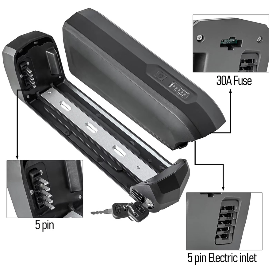 Hailong EBike Batteriegehäuse Box für 36V und 48V mit Halterung und 5-PIN Entlader, Schwarz, passend für bis zu 40 Stück 18650 Zellen - Bild 2