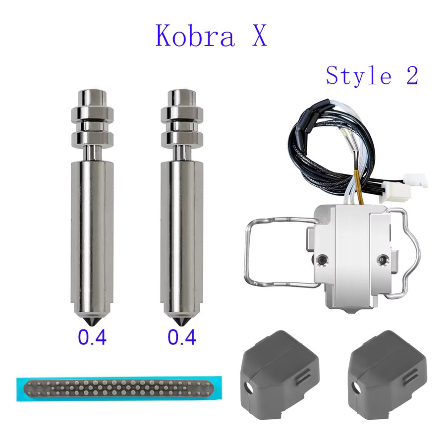 Anycubic Hotend-Düsen-Set für Anycubic Kobra X, montierte Extruder-Kits, Silber, Durchmesser: 0,25 mm, 0,4 mm, 0,6 mm und 0,8 mm - Bild 1