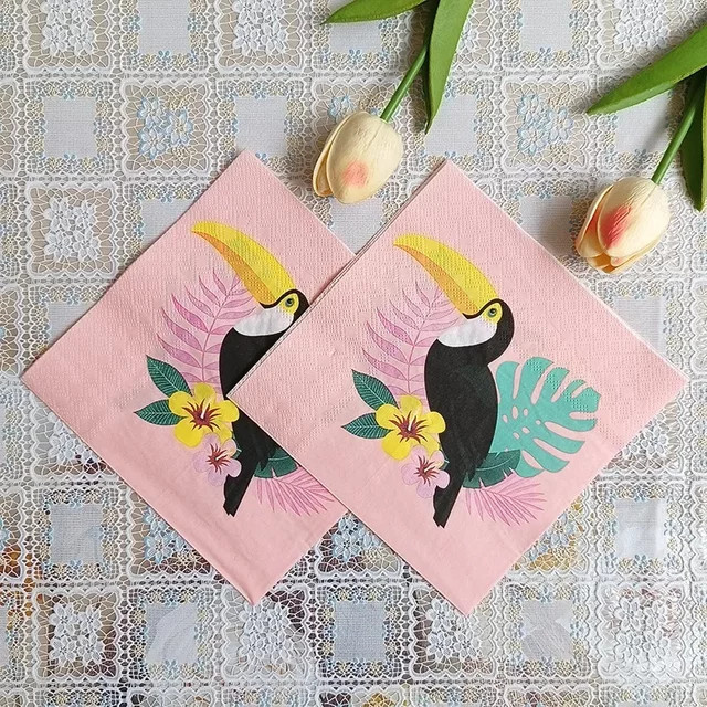 GUANYAO 20 Stück 2-lagige Servietten mit rosa Papageien- und Blumenmuster, 33 cm für Party und DIY-Decoupage - Bild 1