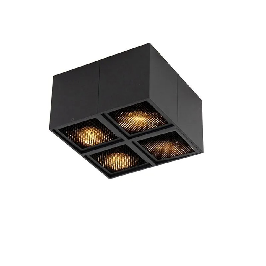 QAZQA DesignSpot Qubo Honey 4-flammige Deckenleuchte aus Aluminium in Schwarz, dimmbar, GU10, quadratisch - Bild 2